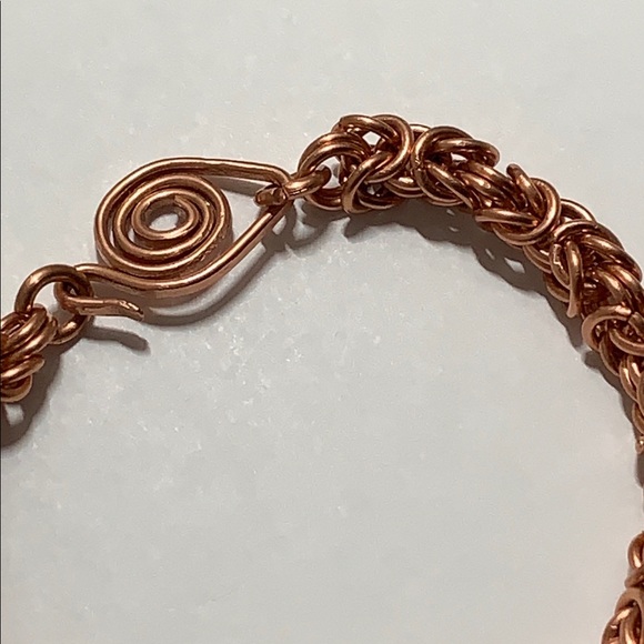 Swan hook Byzantine weave solid copper bracelet - Picture 3 of 8